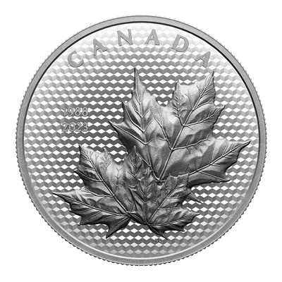 A picture of a 2023 $50 Fine Silver Coin - Maple Leaves In Motion